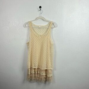 My Pretty Angel Women’s Cream Tan Lace Layered Mini Slip Dress Sz L sleeveless